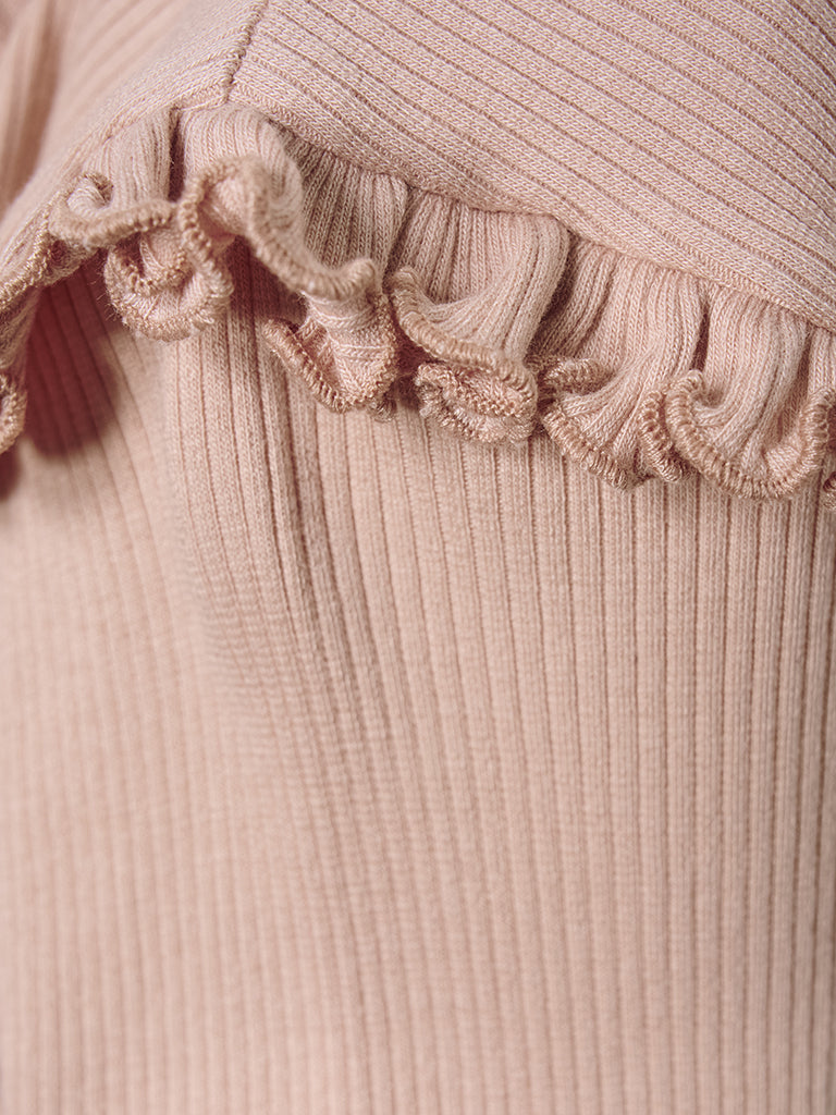 Rib síðerma bolur - Misty Rose