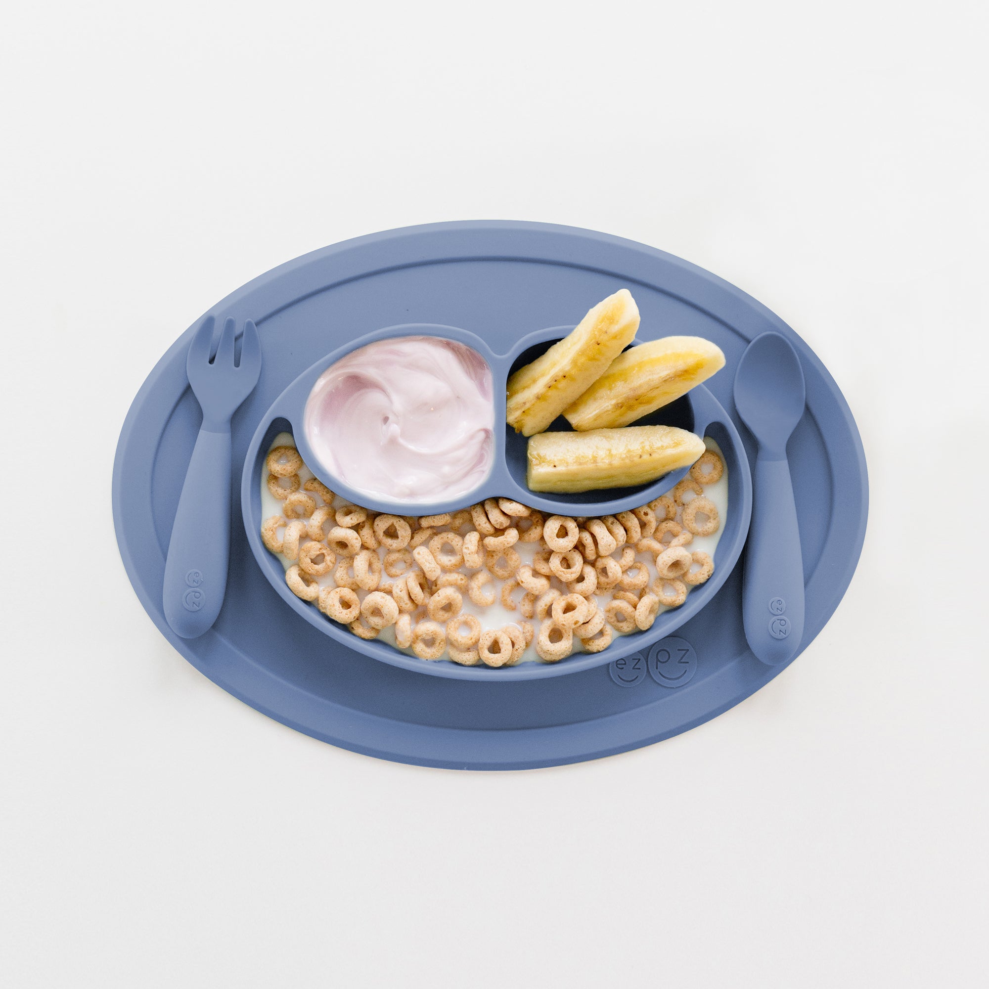 ezpz mini feeding set, indigo. matarstell fyrir börn. kemur í kassa - fullkomin gjöf. 