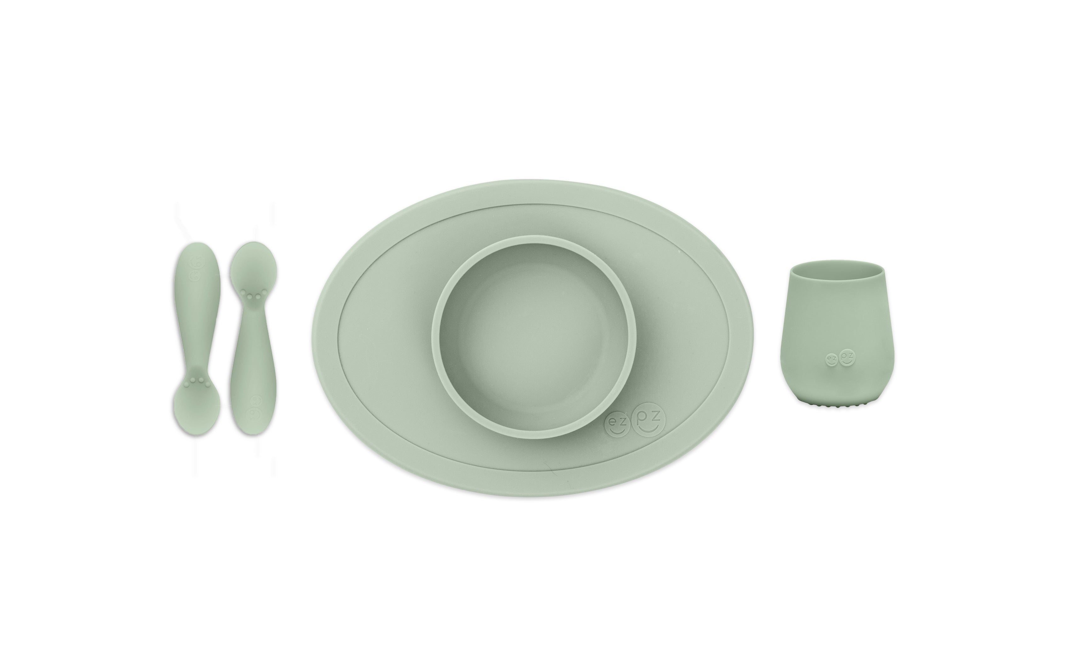 ezpz first foods set, sage. Matarstell fyrir börn. Skál, glas og skeiðar. 