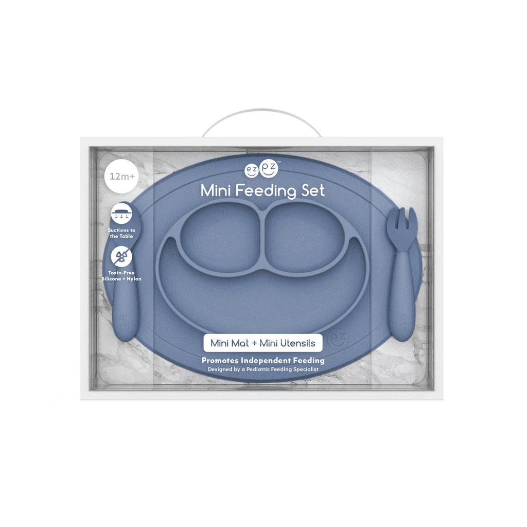 ezpz mini feeding set, indigo. matarstell fyrir börn. kemur í kassa - fullkomin gjöf. 