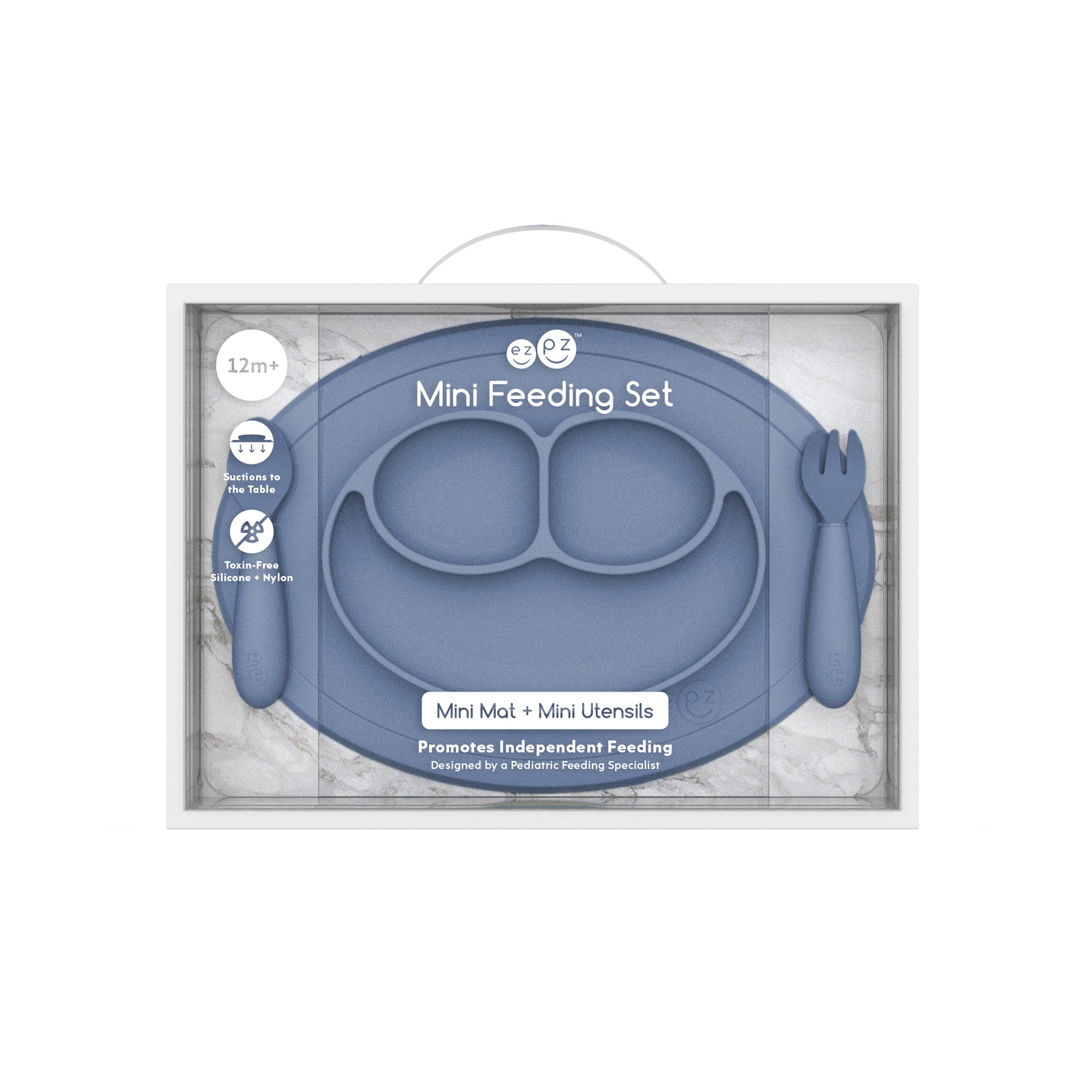 ezpz mini feeding set, indigo. matarstell fyrir börn. kemur í kassa - fullkomin gjöf. 