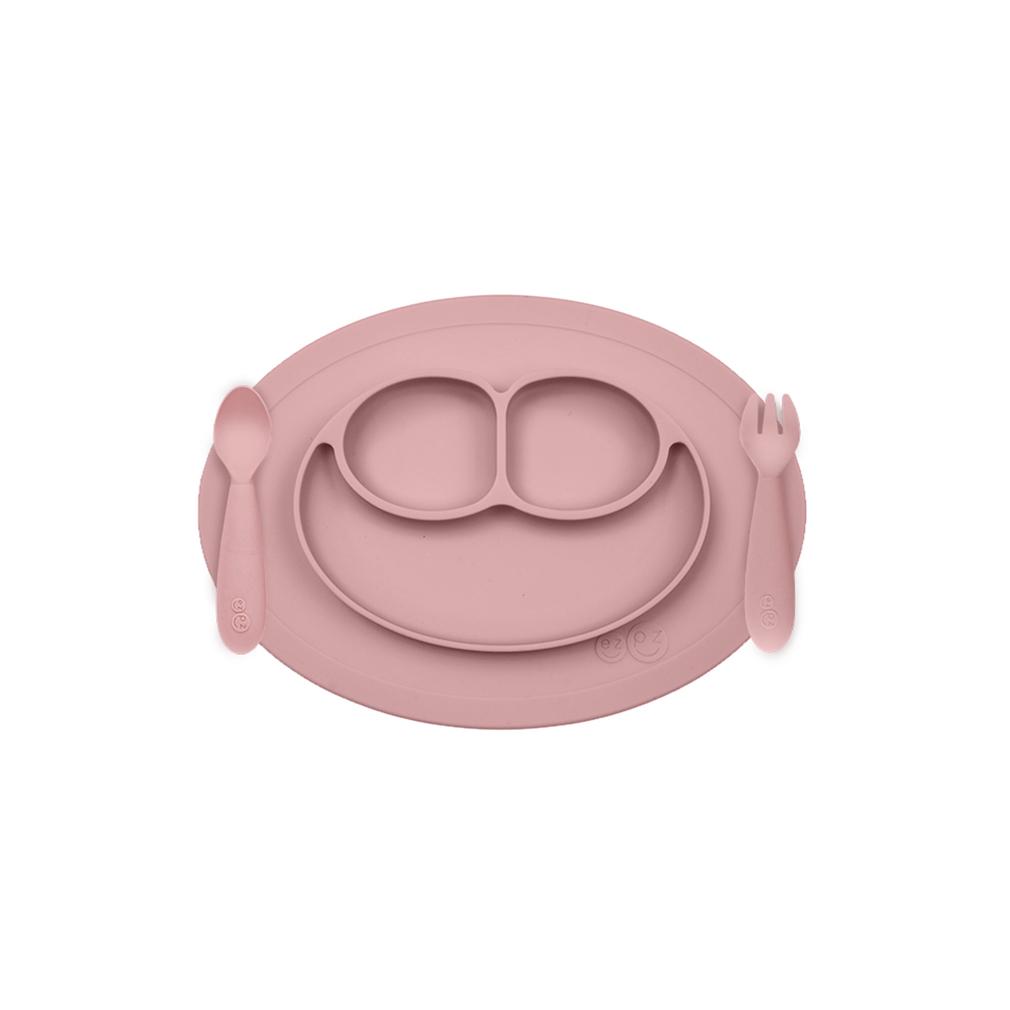 ezpz mini feeding set, blush. Matarstell fyrir börn. Diskur með sogskál og hnífapör. 