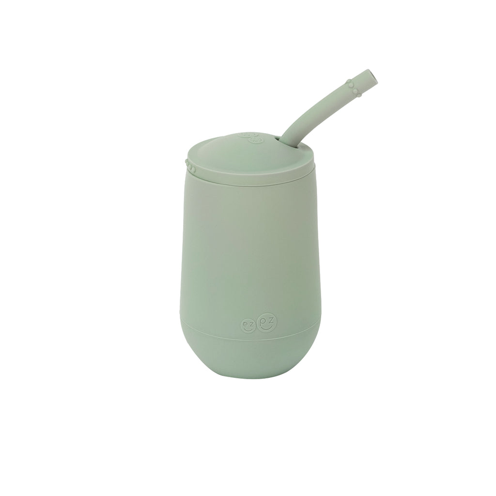 ezpz happy cup glas með röri, sage litur