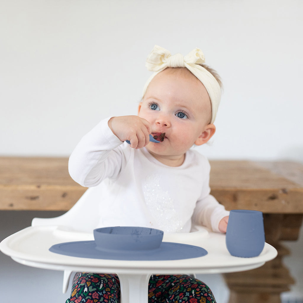 ezpz first foods set, indigo. Matarstell fyrir börn. Skál, glas og skeiðar. 