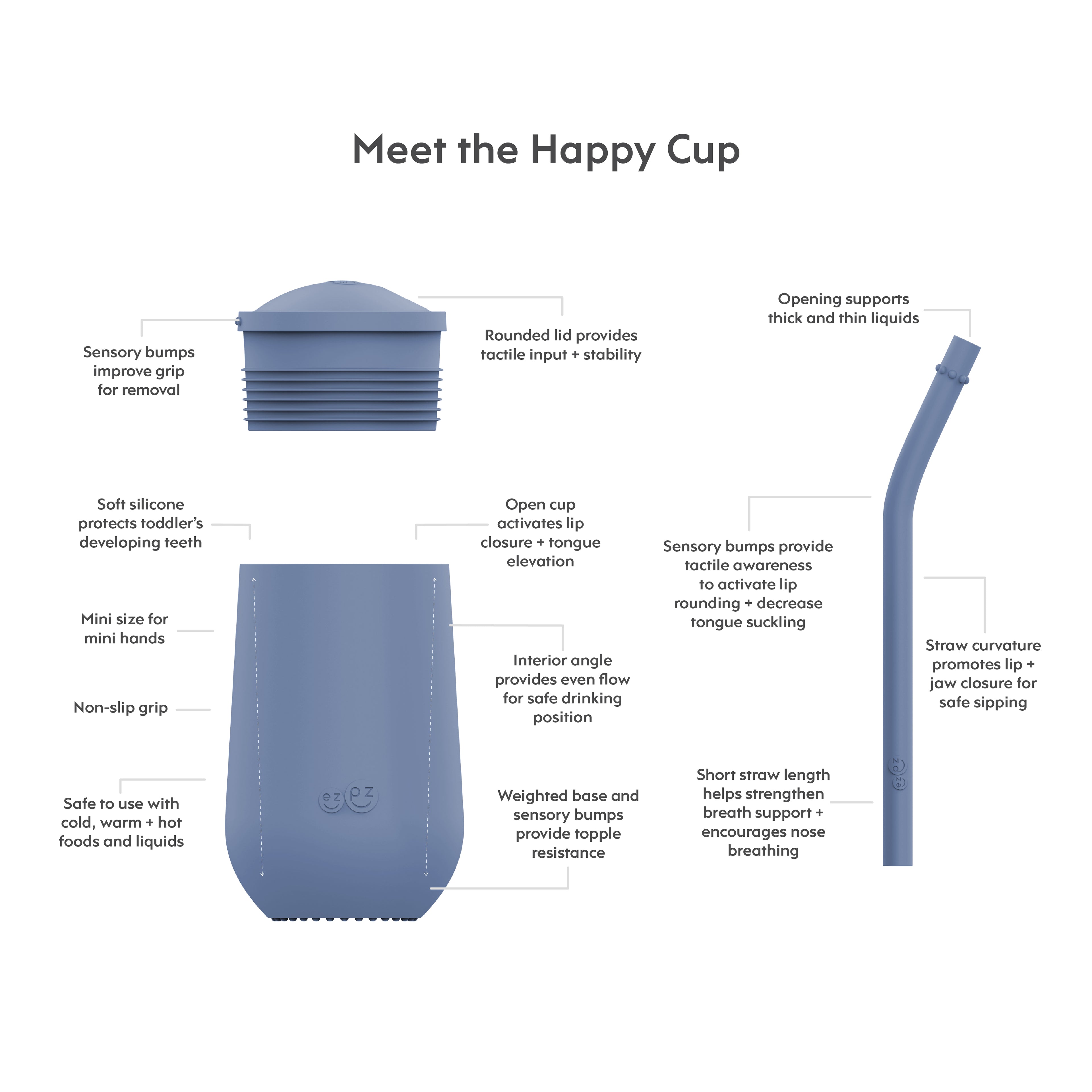 ezpz happy cup glas með röri. indigo
