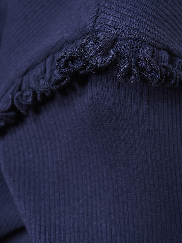 Rib síðerma bolur - Dark Navy